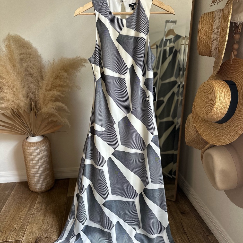 Express Gray and White Maxi Dress